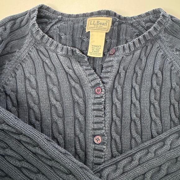 Vintage 1990s LL Bean Cable Knit Cardigan Sweater Navy 100% Cotton Hong Kong XL - Picture 9 of 9